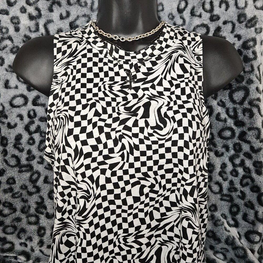 NWT Juniors SO Muscle Tank Cropped High Neck Tank Black Check Athleisure